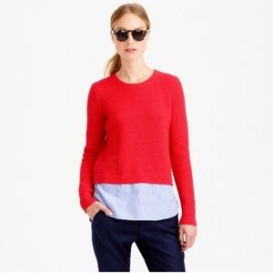 J.Crew Red Wool Sweater with Light Blue Shirttail, Size Medium